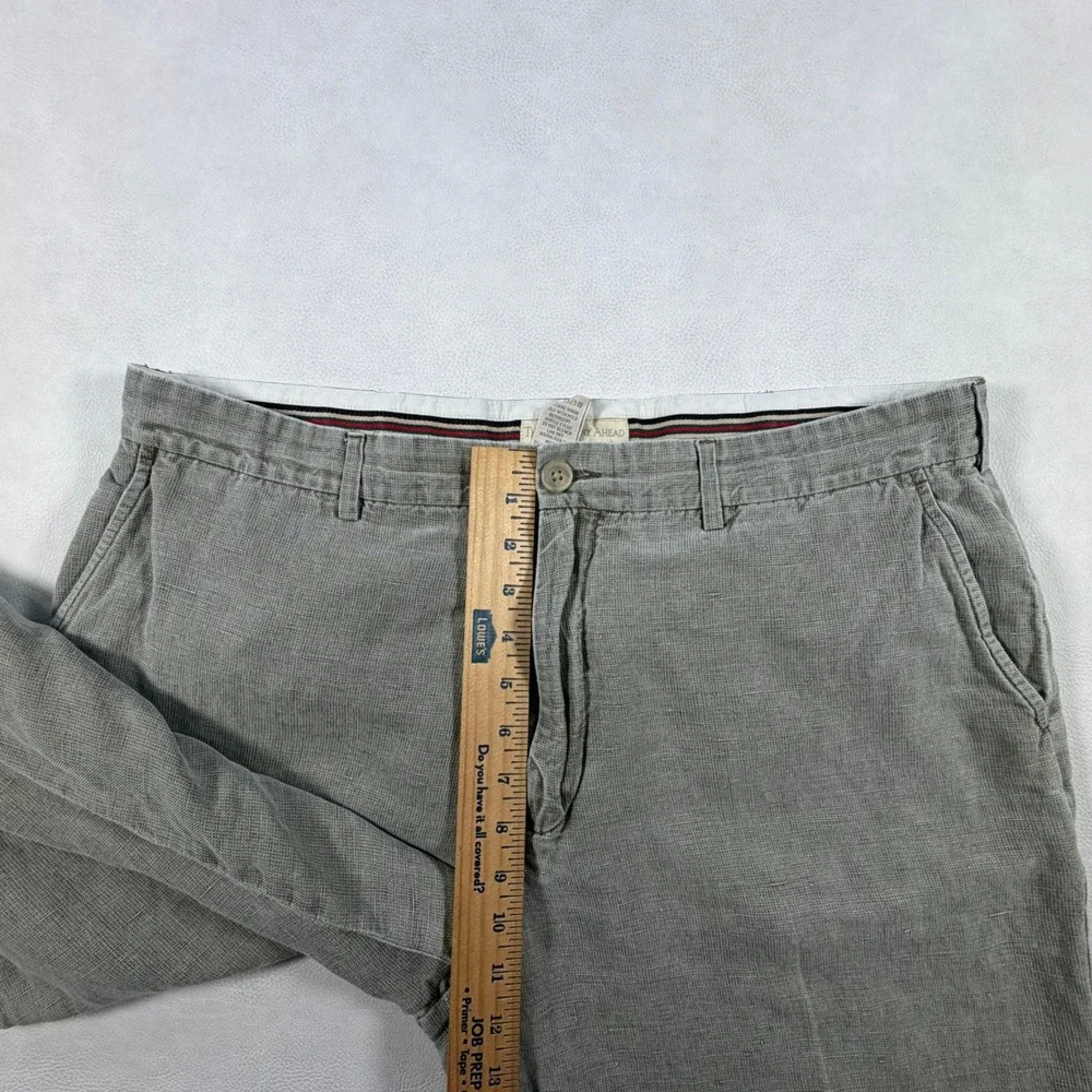 The Territory Ahead Mens 38x28 Linen Silk Blend Pants Khaki Flat Front Vintage